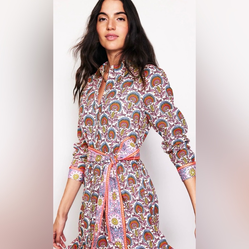 Boden Paisley Floral Maxi Dress in Pink, Orange, Yellow & Green